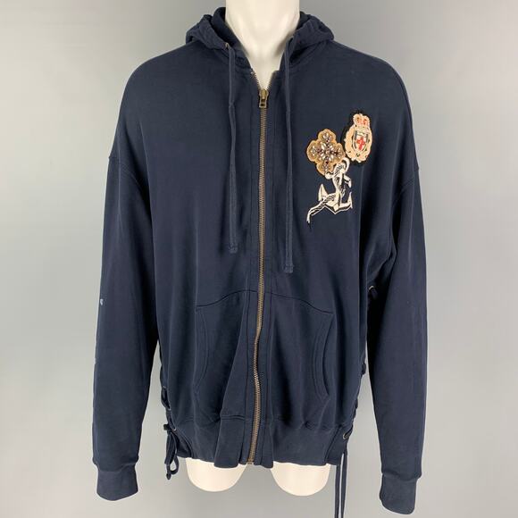 FAITH CONNEXION Size S Navy Multi-Color Painted Cotton Hooded Sweatshirt - Picture 1 of 6